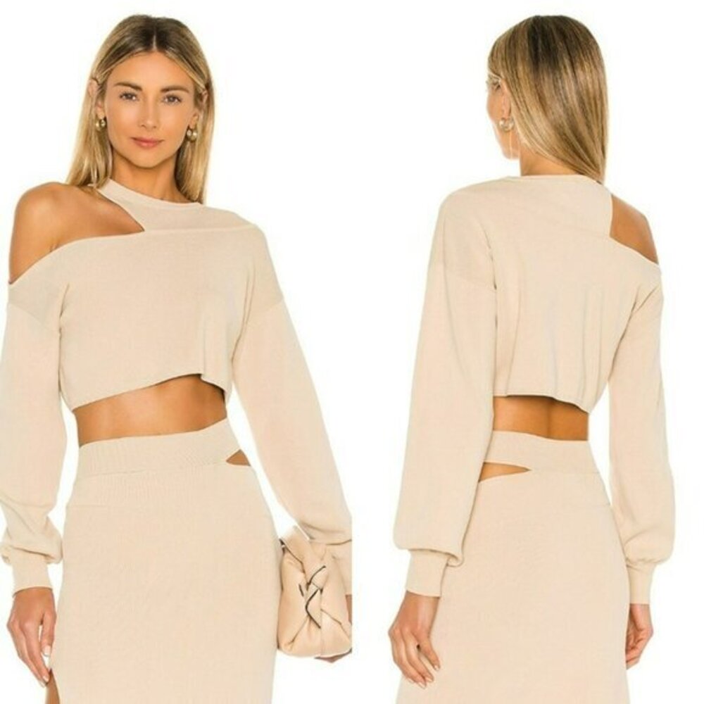 Michael Costello xREVOLVE Asym Cut Out Dolman Sweater - Nude